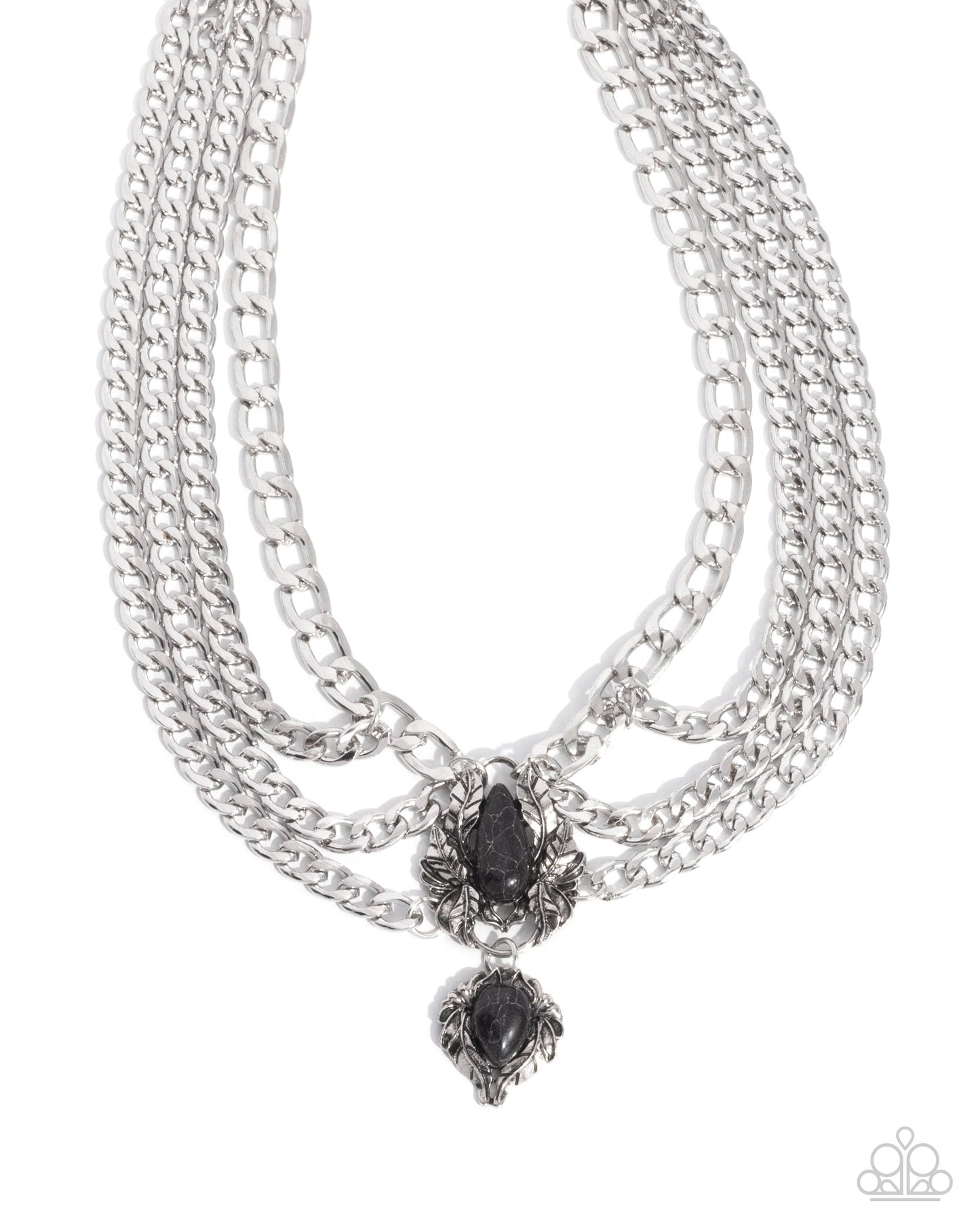 sliver chain with black stone