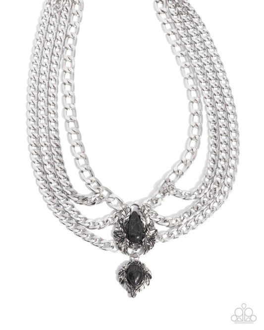 sliver chain with black stone